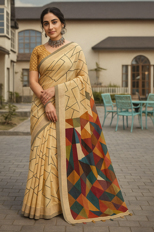 Muted Beige Pre Draped Saree