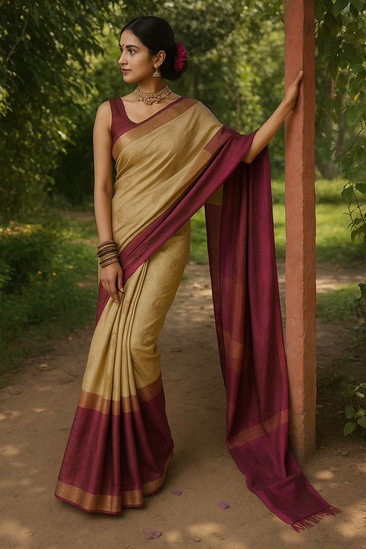 Chic Cream Pre Draped Saree