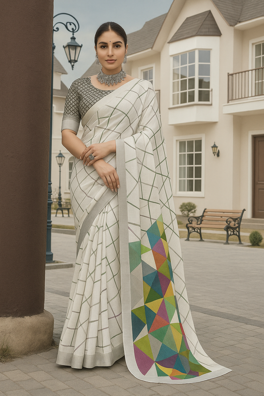 Cream Elegance Pre Draped Saree