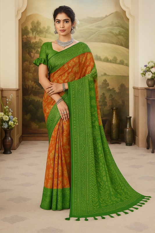 Rusty Orange Pre Draped Saree
