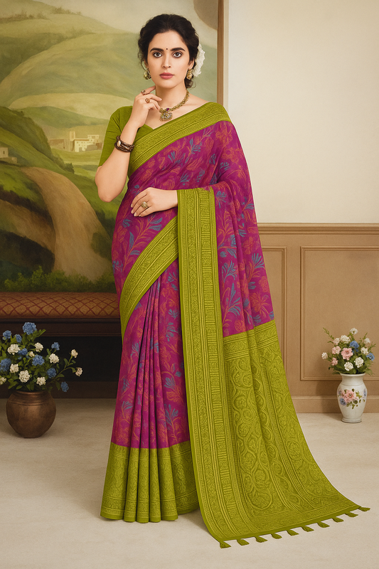 Rani Pink Pre Draped Saree