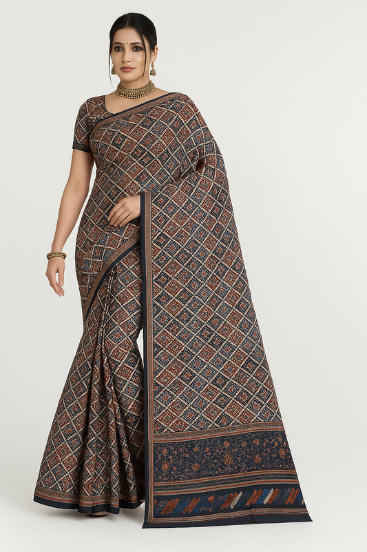 Modern Geometric Pre Draped Saree