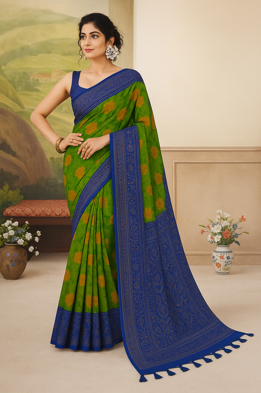 Parrot Green Pre Draped Saree