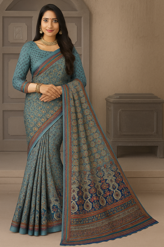 Pale Blue Coloured Pre Draped Saree