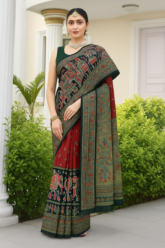 Fierce Red Pre Draped Saree