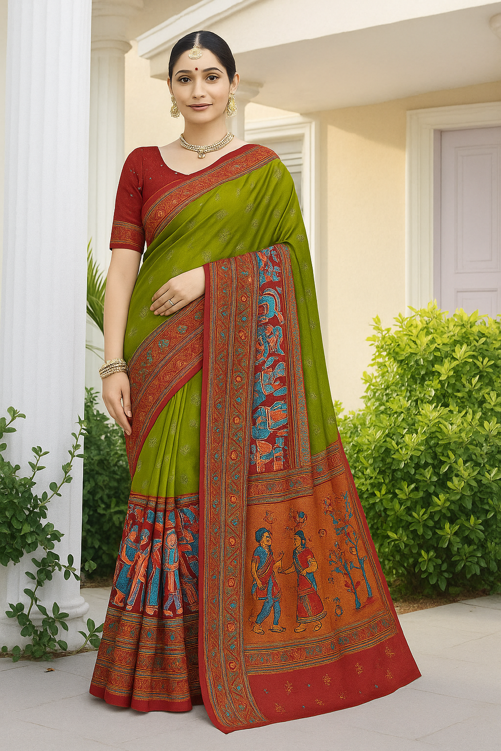 Bright Green Pre Draped Saree