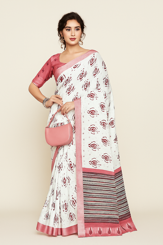 Pale White Pre Draped Saree