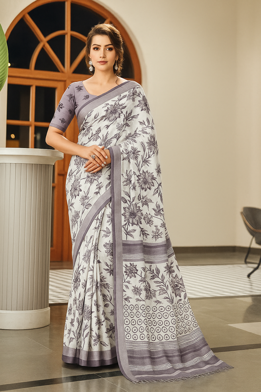 Mesmerising White Pre Draped Saree