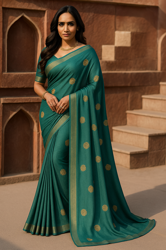 Silky Green Pre Draped Saree