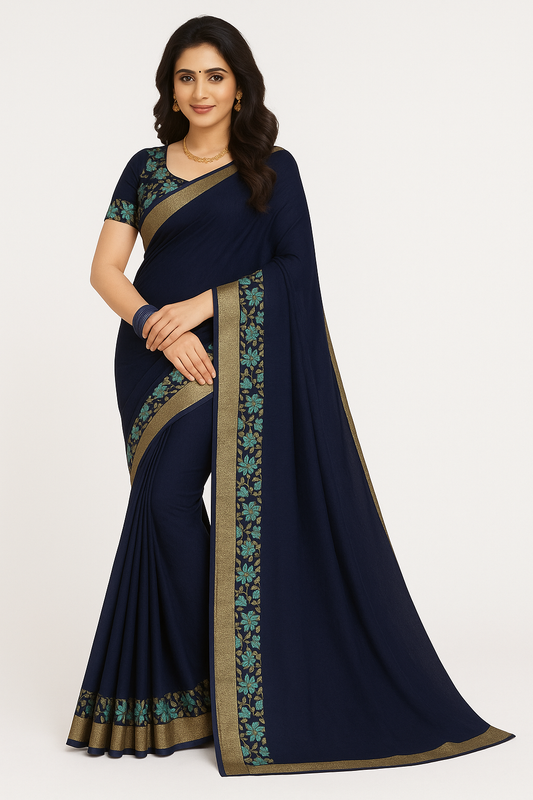 Radiant blue saree contrasting gold border