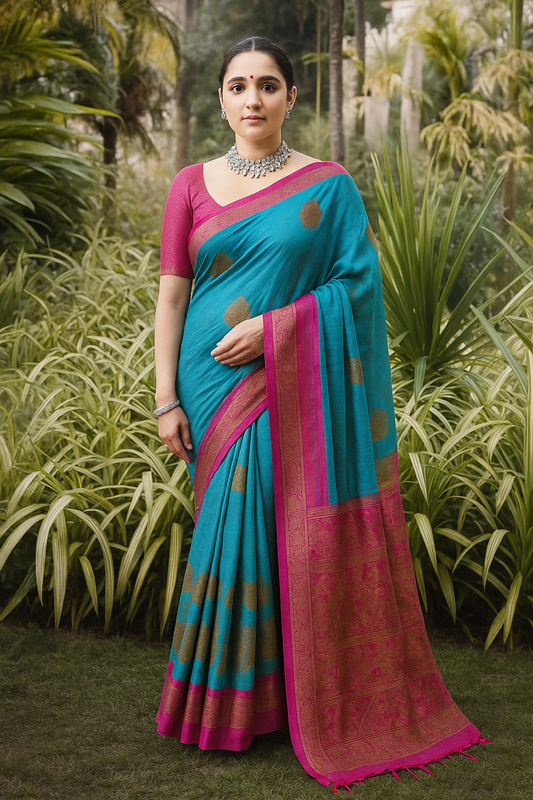 Prestine Blue Pre Draped Saree