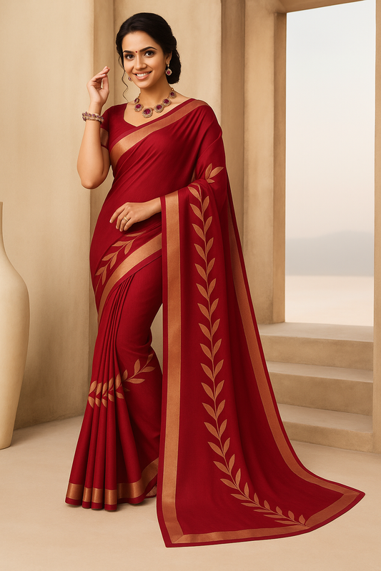 Leaf ethnic motifs magenta saree