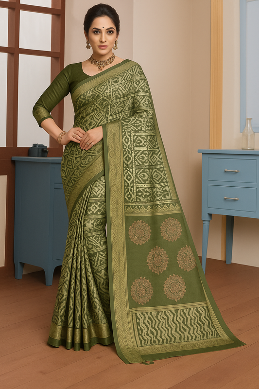 Ethnic motifs green saree