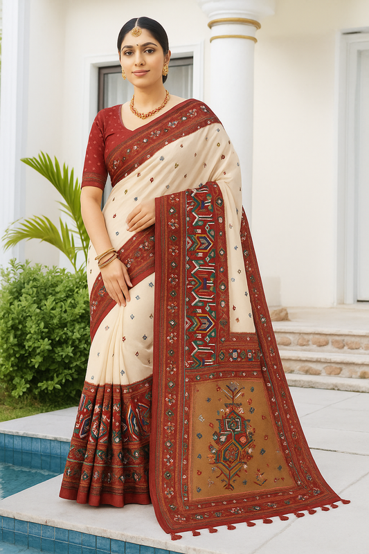Cream saree