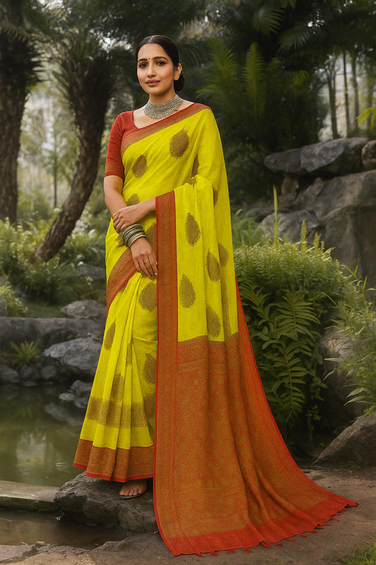 Neon Yellow Pre Draped Saree