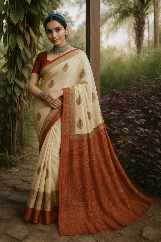 Luscious Cream Pre Draped Saree