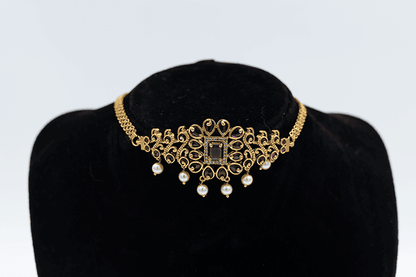 Gold and Pearl Choker Necklace Set