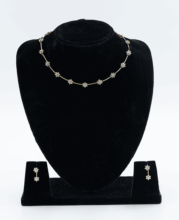 Silver Toned Stone Embedded Necklace Set
