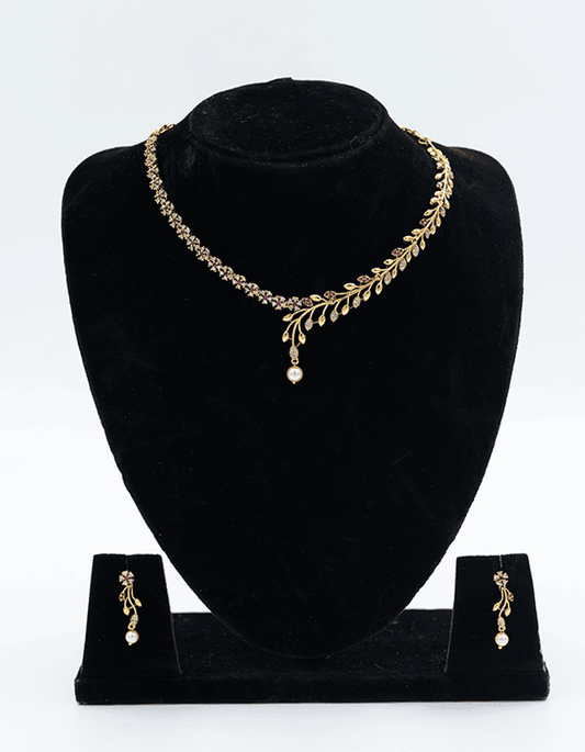 Surreal Gold Leaf Necklace and Earrings Set