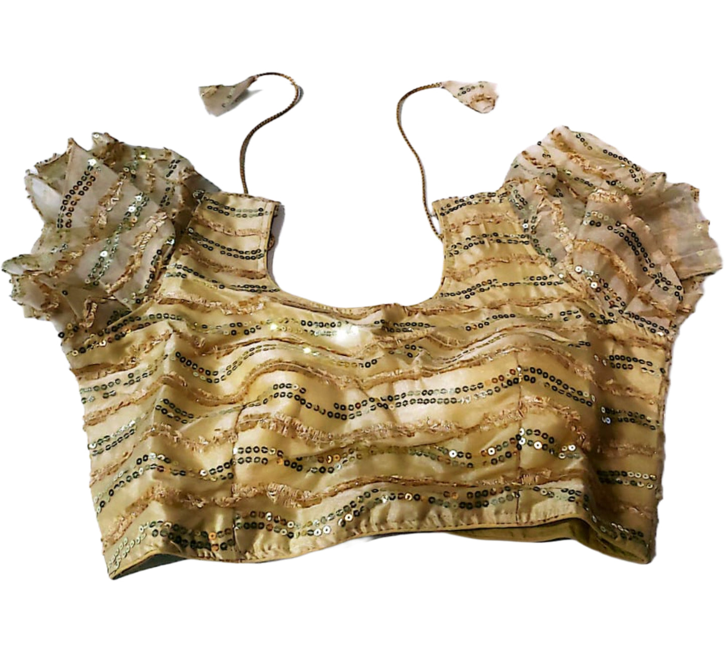 Sequined Cream Blouse with Ruffled Sleeves