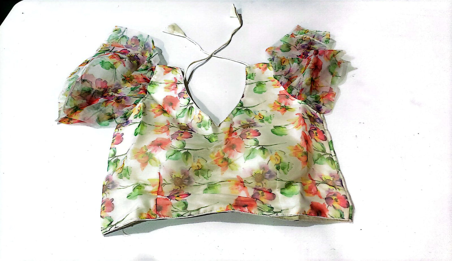 Luscious Cream Colour Leaf Printed blouse