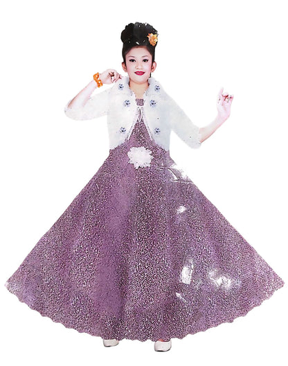 Enchanting Sparkle Gown with Floral Shrug for Girls